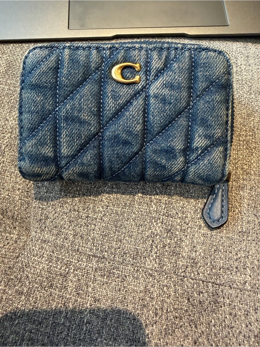 Coach Quilted Denim Zip Wallet - Dark Blue with Gold C Hardware